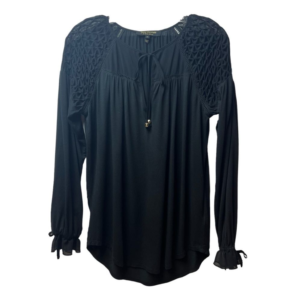 Juicy Couture Black Long Sleeve Dressy Keyhole Blouse Size XS
